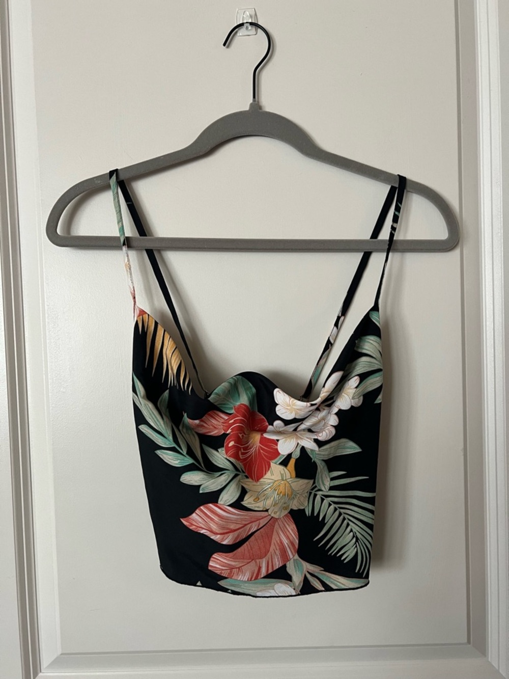 Floral Black Satin Cowl Neck Cami Top